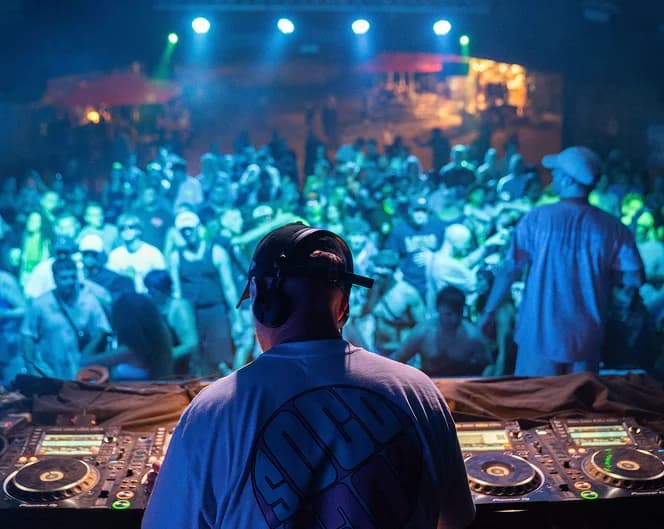 Drum and bass festival main stage with crowd